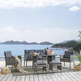 JOCKEY Set Dining Καθιστικό: Τραπέζι 3Θέσιος 2 Πολυθρόνες 2 Σκαμπό, Μέταλλο, Wicker Γκρι Table:120x66x66cm Set 7 Seats Ε6754