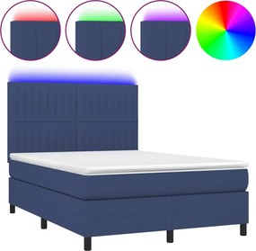 vidaXL Κρεβάτι Boxspring με Στρώμα &amp; LED Μπλε 140x200 εκ. Υφασμάτινο