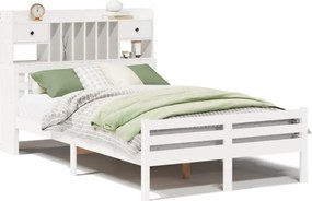 vidaXL Κρεβάτι Βιβλιοθήκη Χωρίς Στρώμα Λευκό 135x190 εκ Μασίφ Πεύκο