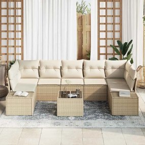 vidaXL Σετ Καναπέ Κήπου με μαξιλάρι 8 pcs Μπεζ συνθετικό ρατάν
