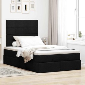 vidaXL Οθωμανικό κρεβάτι με στρώμα &amp; LEDs Μαύρο 120x190 cm Ύφασμα