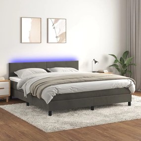 ΚΡΕΒΑΤΙ BOXSPRING ΜΕ ΣΤΡΩΜΑ &amp; LED ΣΚ. ΓΚΡΙ 180X200ΕΚ. ΒΕΛΟΥΔΙΝΟ 3134298