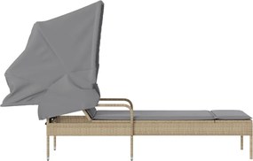 vidaXL Ξαπλώστρα με Σκίαστρο Μπεζ από Συνθετικό Ρατάν