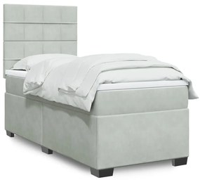 Κρεβάτι Boxspring με Στρώμα Ανοιχτό Γκρι 90x190 εκ. Βελούδινο