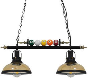 00972 GloboStar®  BILLIARD 00972 Vintage Κρεμαστό Φωτιστικό Καμπάνα Δίφωτο 2 x E27 IP20 Mαύρο Μέταλλο με Μελί Γυαλί - Μ71 x Π25 x Υ30cm