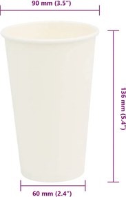 vidaXL Χάρτινα κύπελλα καφέ 1000 τεμάχια 16oz 400ml Λευκό