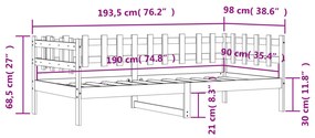 Καναπές Κρεβάτι Μαύρος 90 x 190 εκ. από Μασίφ Ξύλο Πεύκου - Μαύρο