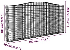 vidaXL Συρματοκιβώτια Τοξωτά 2 τεμ. 400x30x180/200 εκ. Γαλβαν. Ατσάλι