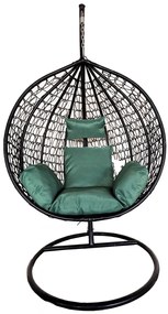 Heinner Home DSAV001 Κούνια Φωλιά με Βάση Rattan Μ115xΠ68xΥ108/195cm,  Μαύρο / Πράσινο