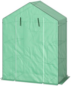 Outsunny Θερμοκήπιο με ράφια, Μίνι θερμοκήπιο, Ανθεκτικό στην UV ακτινοβολία, Παράθυρο με πλέγμα, Πόρτα με φερμουάρ, 143L x 74W x 190H cm, Πράσινο