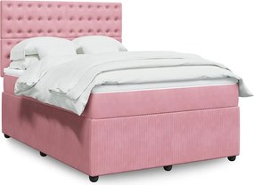 vidaXL Κρεβάτι Boxspring με Στρώμα Ροζ 140x190 εκ. Βελούδινο