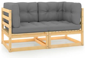 vidaXL Καναπές Κήπου Διθέσιος από Μασίφ Ξύλο Πεύκου με Μαξιλάρια