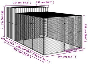 Σπιτάκι Σκύλου με Αυλή Αν. Γκρι 214x457x181 εκ. Γαλβαν. Χάλυβας - Γκρι