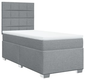 Κρεβάτι Boxspring με Στρώμα Ανοιχτό Γκρι 90x190 εκ. Υφασμάτινο - Γκρι