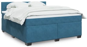 vidaXL Κρεβάτι Boxspring με Στρώμα Μπλε 180x200 εκ. Βελούδινο