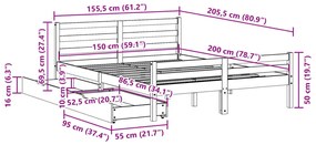 Σκελετός Κρεβατιού Χωρίς Στρώμα 150x200 εκ Μασίφ Ξύλο Πεύκου - Καφέ