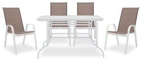 Τραπεζαρία κήπου Ensure-Calan σετ 5τεμ (130-10x4 - 130-15x1) μέταλλο λευκό-textilene καφέ