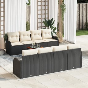 vidaXL Σετ καναπέ κήπου 9 pcs Μαύρος, λευκός Μεσαίο Ραττάν και ύφασμα
