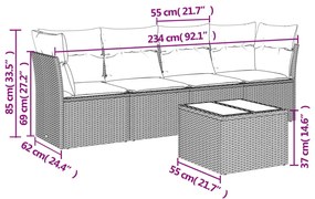 Σαλόνι Κήπου 5 Τεμαχίων Γκρι από Συνθετικό Ρατάν με Μαξιλάρια - Γκρι