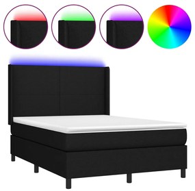 vidaXL Κρεβάτι Boxspring με Στρώμα & LED Μαύρο 140x190 εκ. Υφασμάτινο