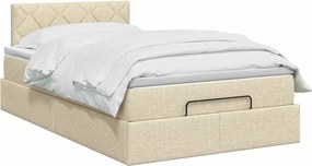 vidaXL Κρεβάτι Ottoman με Στρώμα και LED Κρεμ 120 x 190 cm Ύφασμα