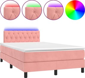 vidaXL Κρεβάτι Boxspring με Στρώμα &amp; LED Ροζ 120x190 εκ. Βελούδινο