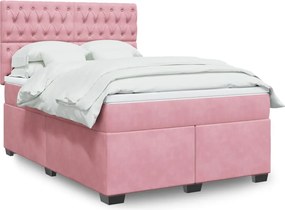 vidaXL Κρεβάτι Boxspring με Στρώμα Ροζ 140x200 εκ. Βελούδινο