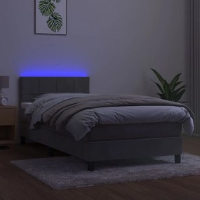 Κρεβάτι Boxspring με Στρώμα &amp; LED Αν.Γκρι 100x200 εκ. Βελούδινο - Γκρι