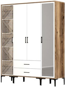 Ντουλάπα Τετράφυλλη Kumsal 845HCT5465 160x47,5x201,4cm Walnut-White Τετράφυλλη