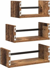 vidaXL Σετ ραφιών τοίχου 3 pcs Παλιό Ξύλο 40x16x14εκ.