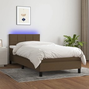 ΚΡΕΒΑΤΙ BOXSPRING ΜΕ ΣΤΡΩΜΑ &amp; LED ΣΚ.ΚΑΦΕ 100X200 ΕΚ ΥΦΑΣΜΑΤΙΝΟ 3133136