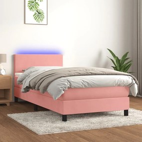 ΚΡΕΒΑΤΙ BOXSPRING ΜΕ ΣΤΡΩΜΑ &amp; LED ΡΟΖ 90X190 ΕΚ. ΒΕΛΟΥΔΙΝΟ 3134260