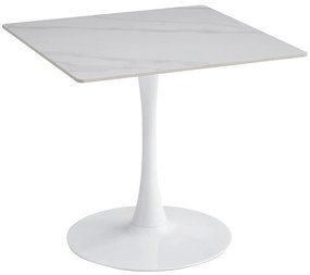 Τραπέζι Τραπεζαρίας TETRAN Βάση Λευκή -Sintered Stone TOP σε Snow White 80x80x74Υεκ. 80x80x74 εκ.