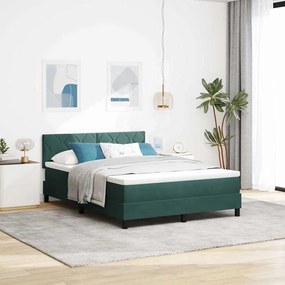 vidaXL Κρεβάτι Box Spring με Στρώμα Σκούρο Πράσινο 140x200 εκ. Βελούδο