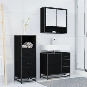 vidaXL Σετ Επίπλων Μπάνιου με ράφι 3 pcs Μαύρη Οξυά Επεξεργασμένο ξύλο