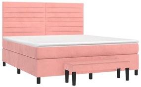 Κρεβάτι Boxspring με Στρώμα Ροζ 160x200 εκ. Βελούδινο - Ροζ