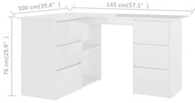 Γραφείο Γωνιακό Γυαλιστερό Λευκό 145x100x76 εκ. από Επεξ. Ξύλο - Λευκό