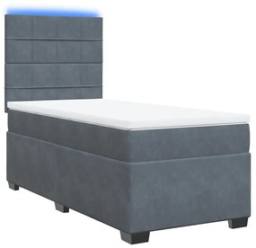 vidaXL Κρεβάτι Boxspring με Στρώμα Σκούρο Γκρι 100x200 εκ. Βελούδινο