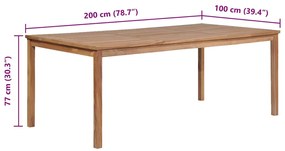 vidaXL Τραπέζι Κήπου 200 x 100 x 77 εκ. από Μασίφ Ξύλο Teak