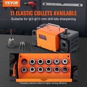 VEVOR Drill Bits Sharpener, MR-13A Bits Grinder Sharpener 3-13mm, 95° to 135° Point Angle Adjustable Drill Bit Re-Sharpener, Portable Sharpening Machine with 11 Collets, CBN &amp; SDC Wheel