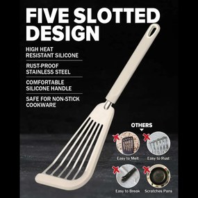 Σπάτουλα Ψαριού Τρυπητή Ανοξείδωτη με Σιλικόνη 33cm - Μπεζ