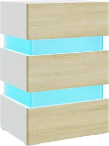 vidaXL Κομοδίνο με LED Λευκό/Sonoma Δρυς 45x35x67 εκ. Επεξεργασμ. Ξύλο