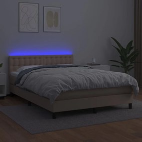 Κρεβάτι Boxspring Στρώμα&amp;LED Καπουτσίνο 140x190 εκ. Συνθ. Δέρμα - Καφέ