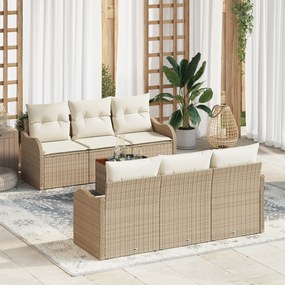 vidaXL Σετ Καναπέ 7 Τεμαχίων με Μαξιλάρια Μπεζ Πολυ Ρατάν Ακακία