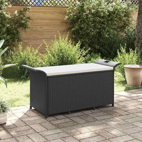 vidaXL Παγκάκι Κήπου με Μαξιλάρι Μαύρο 116x46x57 εκ. από Συνθ. Ρατάν