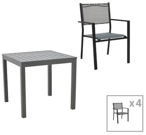 Intrahome Τραπεζαρία Moly - Kliton σετ 5τεμ Intrahome ανθρακί και μαύρο αλουμίνιο-textilene σε ανθρακί απόχρωση 80x80x74εκ | SKU: INTRAPA-311111924