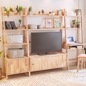 Ραφιέρα με ντουλάπι Nextdeco Natural μασίφ ξύλο Y180x60x38εκ.