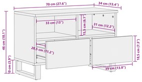 Έπιπλο Τηλεόρασης Καφέ 70x34x46 εκ. Μασίφ Ξύλο Μάνγκο - Καφέ