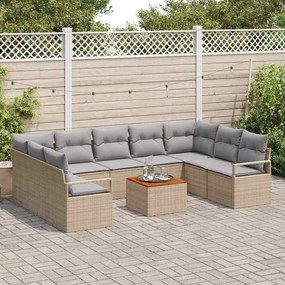 vidaXL Σετ Καναπέ Κήπου με μαξιλάρι 10 pcs Μπεζ Πολυ ράταν