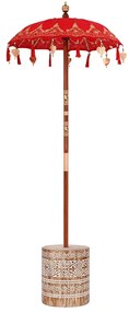 vidaXL Ομπρέλα με Βάση Κόκκινο, Καφέ 250 cm Βαμβάκι, Ξύλο